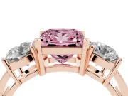 Princess Cut Three Stone Engagement Ring Setting for a Fancy Pink Lab-Grown Diamond | Wide Plain Band | Rose Gold