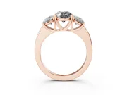 Fancy Black Oval Cut Diamond Three-Stone Ring Set in Rose gold with Bold Center and Classic Band