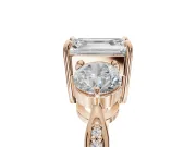 Emerald Cut Three Stone Engagement Ring Setting | Tapered Pave Band | Rose Gold