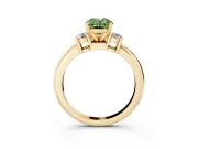 Fancy Green Three-Stone Oval Cut Diamond Ring Set in Yellow gold with Prong Setting and Plain Band