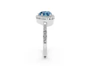 Fancy Blue Heart Cut Diamond Halo Engagement Ring Set in White gold with Milgrain Detail and Pavé Band
