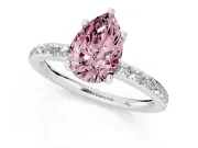 Fancy Pink Pear Cut Diamond Pavé Band Ring Set in Silver with Prong-Set Center Stone