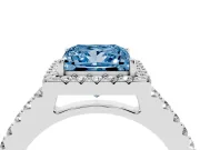 Fancy Blue Princess Cut Diamond Halo Pavé Solitaire Ring Set in Silver with Prong-Set Center Stone