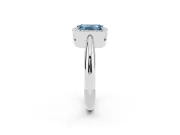Fancy Blue Emerald Cut Diamond Halo Engagement Ring Set in White gold with Plain Split Shank and Prong Setting