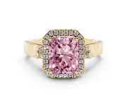 Radiant Cut Halo Engagement Ring Setting for a Fancy Pink Lab-Grown Diamond | Pavé Panel Shoulders | Yellow Gold