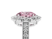 Oval Vintage Halo Engagement Ring Setting for a Fancy Pink Lab-Grown Diamond | Milgrain Channel Band | Sterling Silver