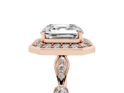 Asscher Cut Vintage Halo Engagement Ring Setting | Bezel Station Shoulders | Rose Gold