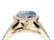 Heart-Shaped Halo Pavé Engagement Ring Setting for a Fancy Blue Lab-Grown Diamond | Narrow Split Shank | Yellow Gold