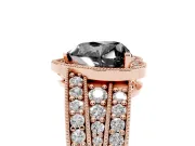 Fancy Black Heart Cut Diamond Halo Ring Set in Rose gold with Accent Split Shank and Prong Setting