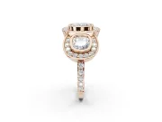 Cushion Cut Three Stone Halo Engagement Ring Setting | Bezel Set | Rose Gold