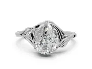 Pear-Shaped Leaf Bypass Solitaire Engagement Ring Setting | Polished Band | White Gold