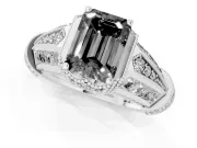 Fancy Black Emerald Cut Diamond Vintage-Inspired Milgrain Ring Set in White gold with Accent Split Shank