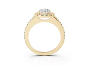 Cushion Cut Pave Halo Engagement Ring Setting | Pave Band | Yellow Gold