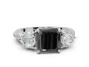 Fancy Black Asscher Cut Lab-Grown Diamond Three-Stone Ring Set in Sterling Silver with Channel-Set Band and Prong Setting