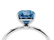 Fancy Blue Radiant Cut Diamond Solitaire Engagement Ring Set in Silver with Thin Band and Prong Setting