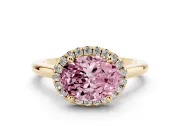Oval Halo Engagement Ring Setting for a Fancy Pink Lab-Grown Diamond | Plain Polished Band | Yellow Gold