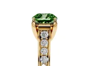 Fancy Green Cushion Cut Diamond Solitaire Pavé Engagement Ring Set in Yellow gold with Prong Setting