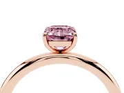 Fancy Pink Emerald Cut Diamond Solitaire Ring Set in Rose gold with Prong Setting on a Polished Plain Band