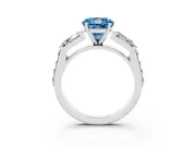 Fancy Blue Round Cut Diamond Engagement Ring Set in White gold with Baguette Side Stones and Channel Set Band
