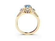Pear-Shaped Hidden Halo Three Stone Engagement Ring Setting for a Fancy Blue Lab-Grown Diamond | Yellow Gold