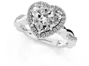 Heart Cut Diamond Halo Twisted Band Ring Set in Platinum with Prong Setting