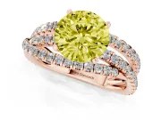 Fancy Yellow Round Cut Diamond Solitaire Twist Band Ring Set in Rose gold with Pavé Setting and Prong Head