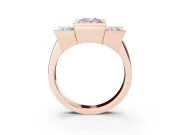 Fancy Pink Oval Cut Diamond Three-Stone Channel Set Ring Set in Rose gold with Smooth Polished Band