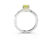 Fancy Yellow Oval Cut Diamond Solitaire Vine Band Ring Set in Platinum with Round Accents and Prong Setting