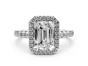 Emerald Cut Halo Engagement Ring Setting | Graduated Pavé Band | Platinum