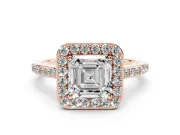 Asscher Cut Pavé Halo Engagement Ring Setting | Rose Gold