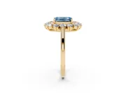 Emerald Cut Floral Double Halo Engagement Ring Setting for a Fancy Blue Lab-Grown Diamond | Plain Band | Yellow Gold