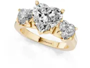 Heart-Shaped Three Stone Engagement Ring Setting | Plain Squared Band | Yellow Gold