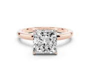 Princess Cut Hidden Halo Solitaire Engagement Ring Setting | Thin Wire Band | Rose Gold