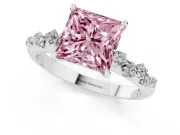 Fancy Pink Princess Cut Diamond Cluster Solitaire Ring Set in Silver with Prong Setting