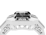 Asscher Cut Milgrain Sectioned Halo Engagement Ring Setting for a Black Center | Sterling Silver