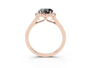 Fancy Black Heart Cut Halo Round Diamond Solitaire Ring Set in Rose gold with Pavé Band and Prong Setting