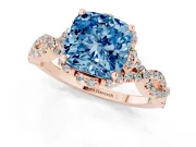 Cushion Cut Milgrain Halo Engagement Ring Setting for a Fancy Blue Lab-Grown Diamond | Graduated Shoulders | Rose Gold