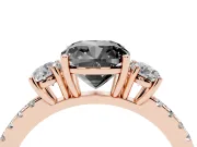 Cushion Cut Three Stone Engagement Ring Setting for a Black Center | Pavé Shoulders | Rose Gold