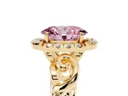 Oval Filigree Halo Engagement Ring Setting for a Fancy Pink Lab-Grown Diamond | Yellow Gold