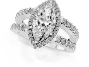 Marquise Cut Diamond Halo Ring Set in Platinum with Pavé Split Shank and Prong Setting