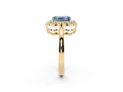 Emerald Cut Scalloped Cluster Halo Engagement Ring Setting for a Fancy Blue Lab-Grown Diamond | Plain Band | Yellow Gold