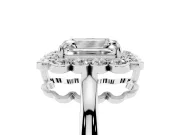 Emerald Cut Scalloped Cluster Halo Engagement Ring Setting | Plain Band | White Gold