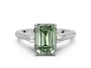 Emerald Cut Vintage Cathedral Engagement Ring Setting for a Fancy Green Lab-Grown Diamond | Carved Band | Platinum