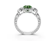 Round Vintage Three Stone Engagement Ring Setting for a Fancy Green Lab-Grown Diamond | Platinum