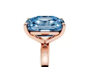 Fancy Blue Asscher Cut and Emerald Cut Toi Moi Ring Set in Rose gold with Prong Setting