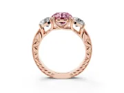 Round Vintage Three Stone Engagement Ring Setting for a Fancy Pink Lab-Grown Diamond | Rose Gold