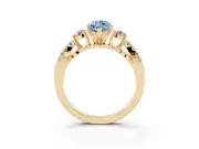 Fancy Blue Marquise Cut Diamond Three-Stone Ring Set in Yellow gold with Pavé Split Shank and Prong Setting