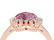 Fancy Pink Heart Cut Diamond Halo Ring Set in Rose gold with Round Halo and Smooth Solitaire Band