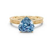 Heart-Shaped Engraved Engagement Ring Setting for a Fancy Blue Lab-Grown Diamond | Yellow Gold