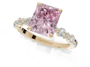Radiant Cut Pavé Engagement Ring Setting for a Fancy Pink Lab-Grown Diamond | Alternating Accents | Yellow Gold